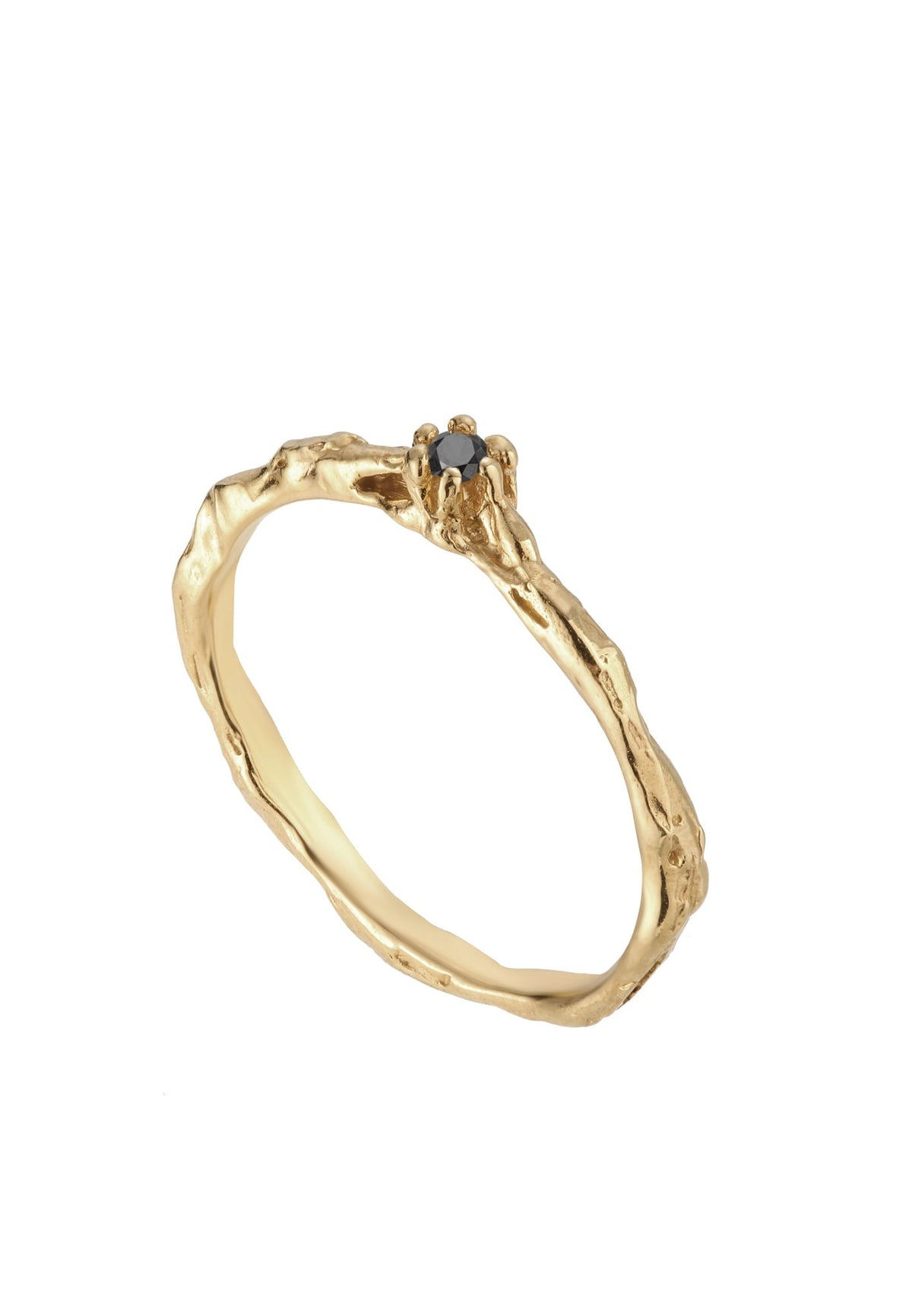 Gold ring 14:03. Yellow gold 585 with a black diamond.