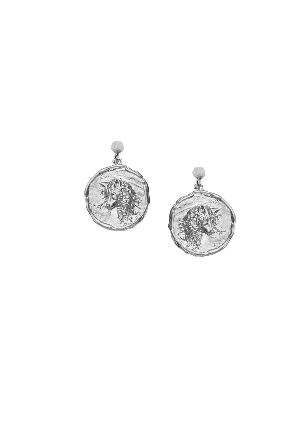 Silver earrings WOLVES medallion No.2