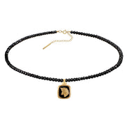 Silver necklace WOLF onyx