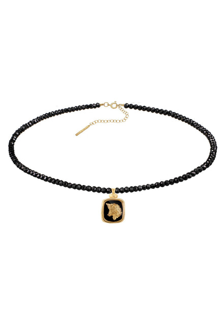 Silver necklace WOLF onyx