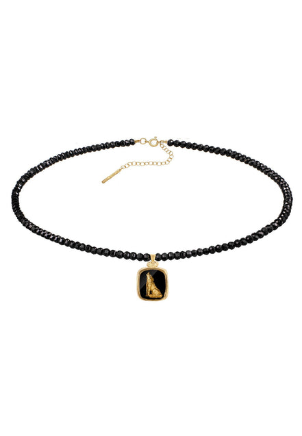 Silver necklace WOLF onyx