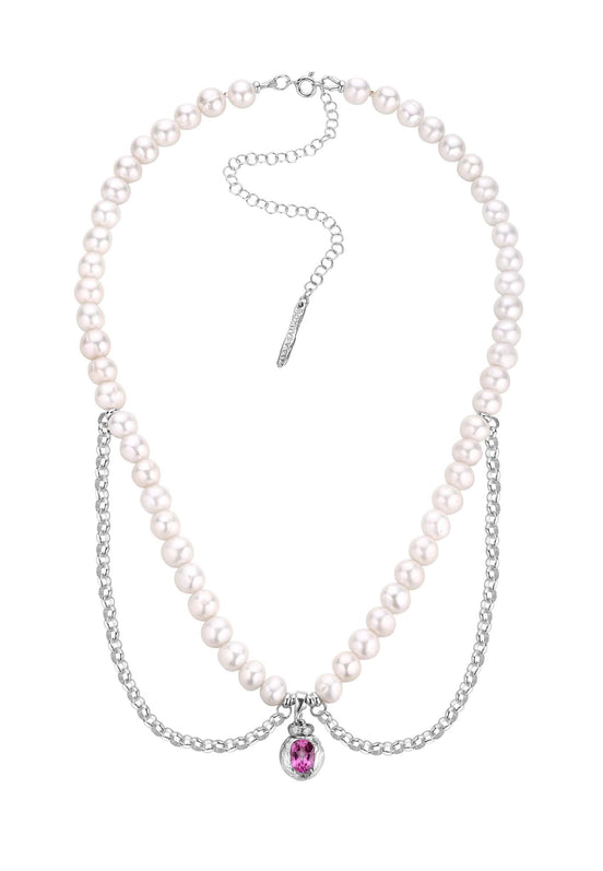 Silver pearl necklace with No1 gemstone