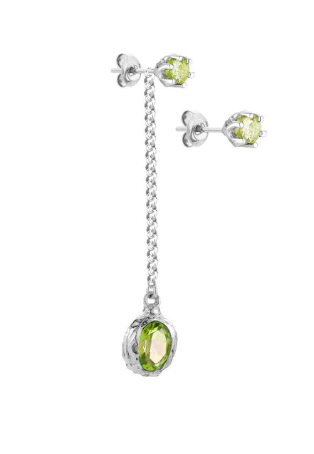 Long silver earring with a stone