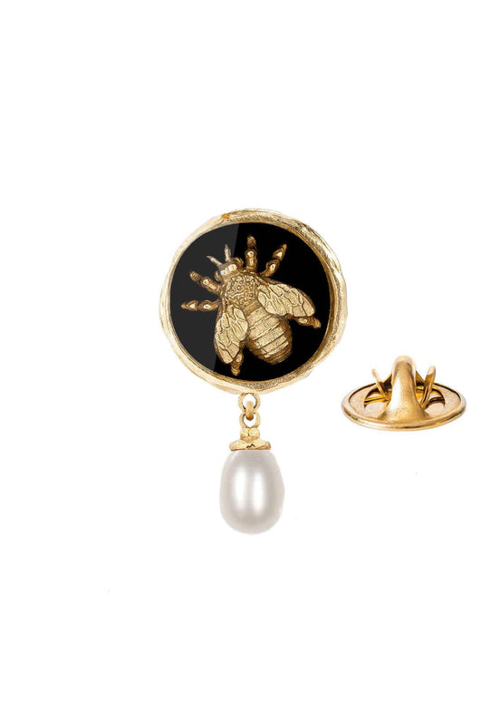 Gold-plated bee pin with pearl