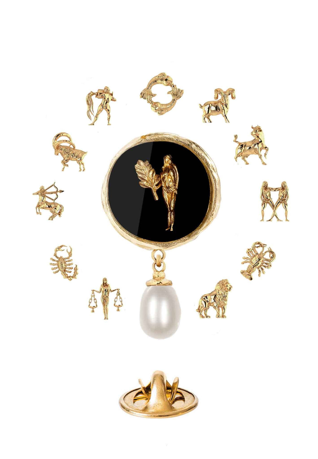 Pozłacany pin ze znakiem zodiaku