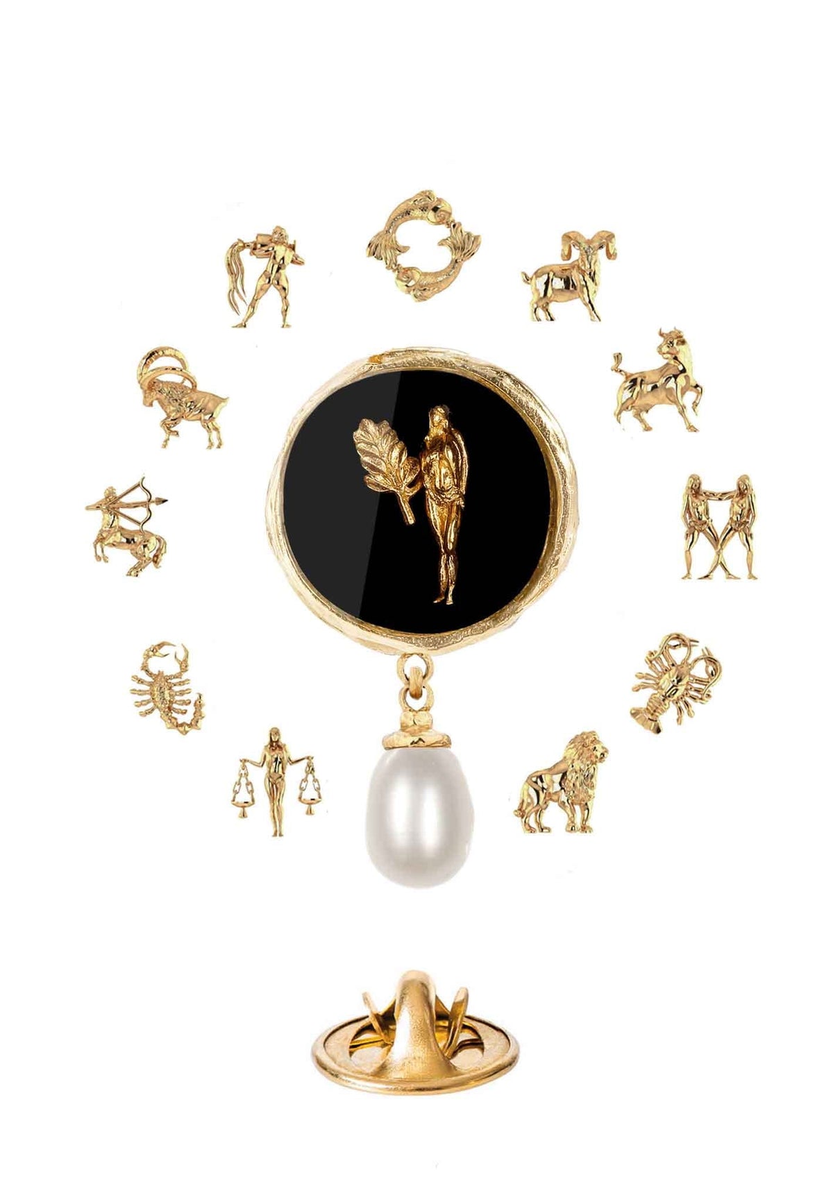 Pozłacany pin ze znakiem zodiaku