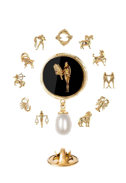 Pozłacany pin ze znakiem zodiaku
