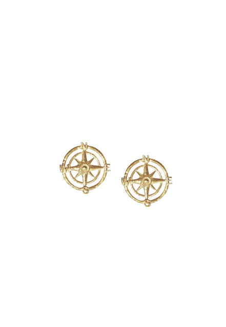 Gold earrings compass rose - 14k gold