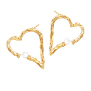 Silver heart earrings with gold-plated pearl MW29