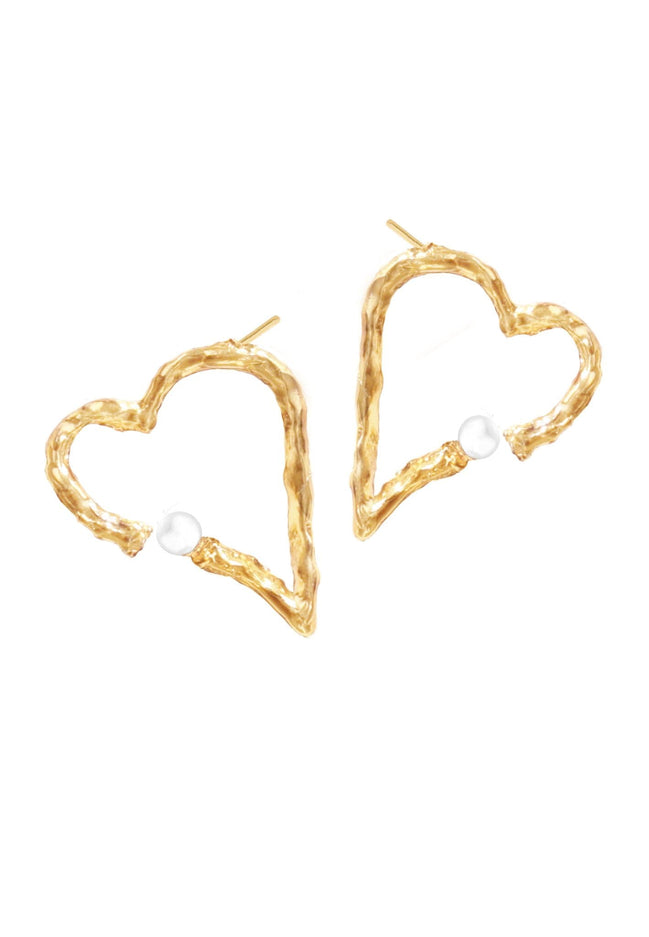 Silver heart earrings with gold-plated pearl MW29