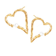 Silver heart earrings with gold-plated pearl MW29