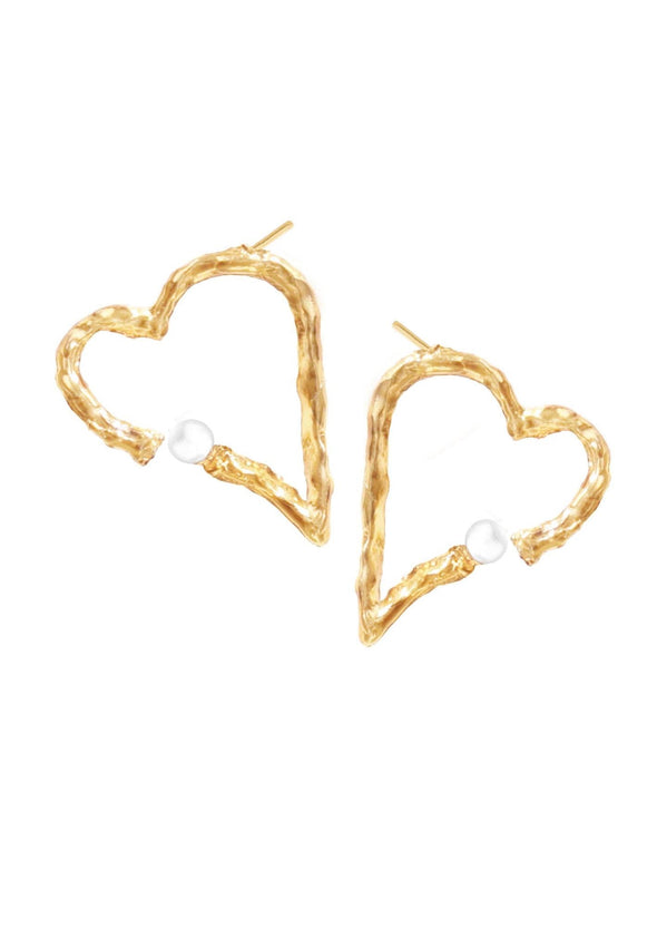 Silver heart earrings with gold-plated pearl MW29