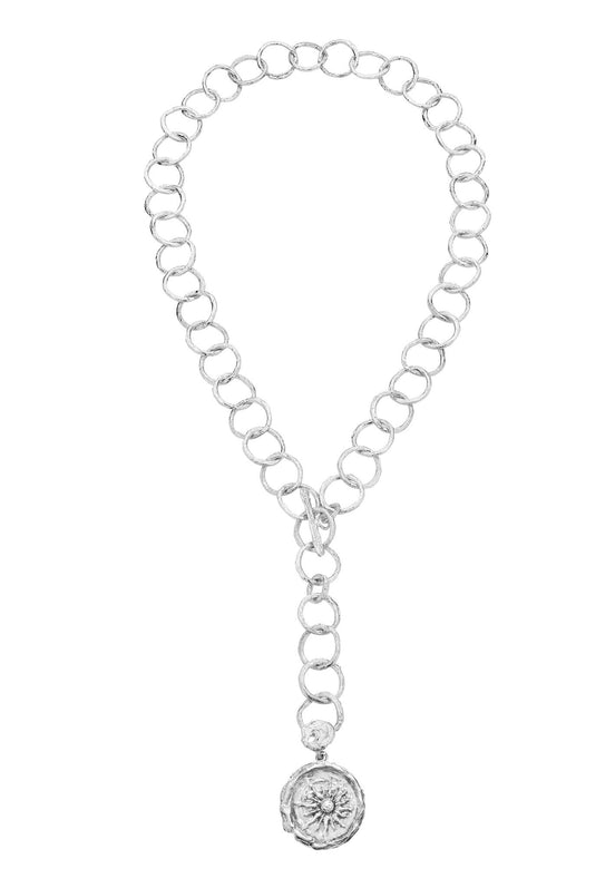 Silver chain with a sun motif