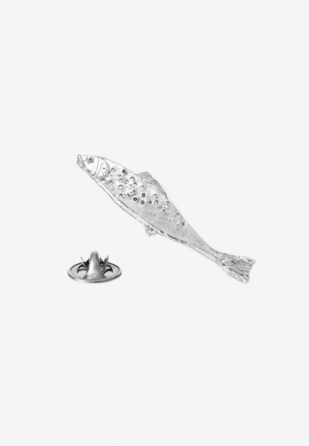 Silver fish-themed pin
