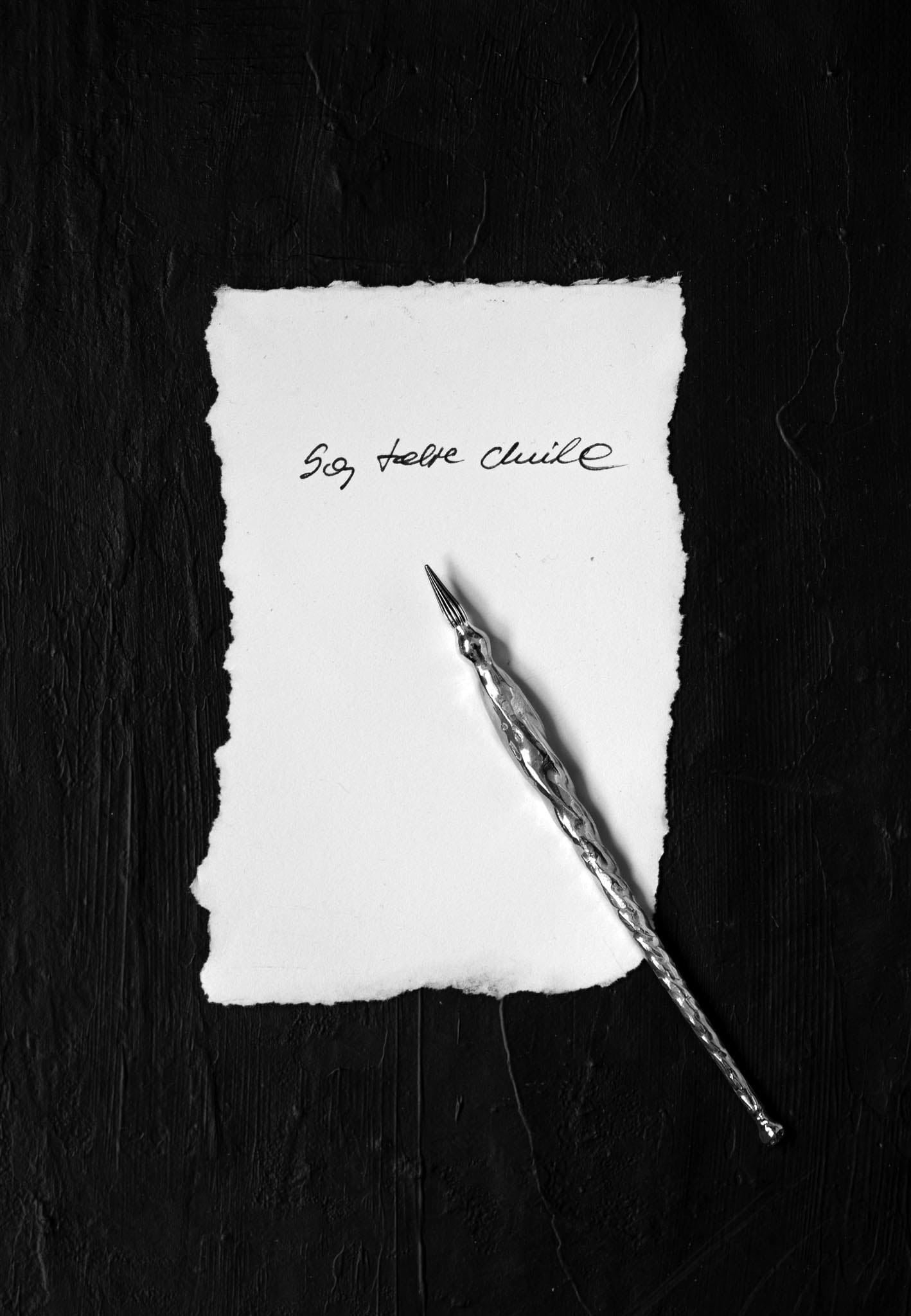 Srebrne pióro, marmurowa podstawka, Srebro 925, brylant, czarny brylant, Anna Samków